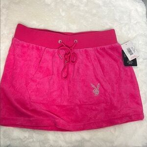 PLAYBOY Hot Pink Velour Drawstring Mini Skirt
